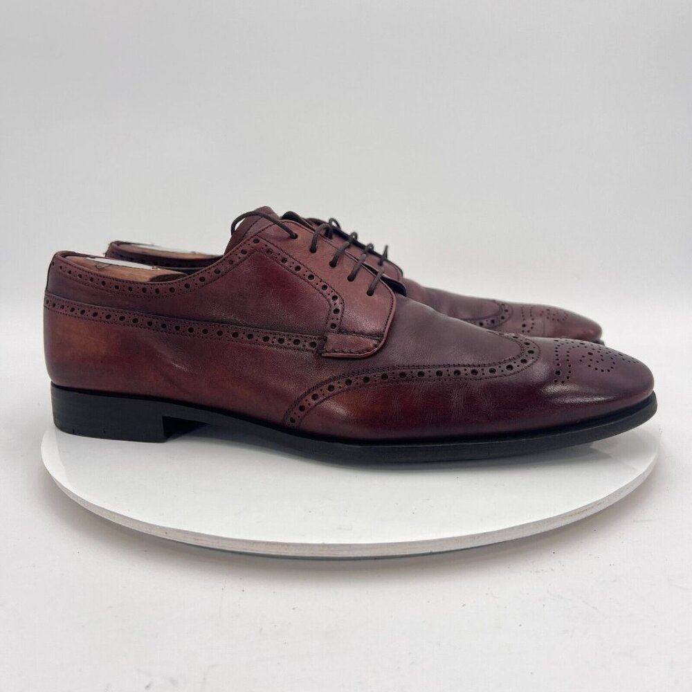 Prada Milano Men Size 9.5 Brown Perforated Leather Wingtip Derby Dress Shoes - Picture 4 of 16